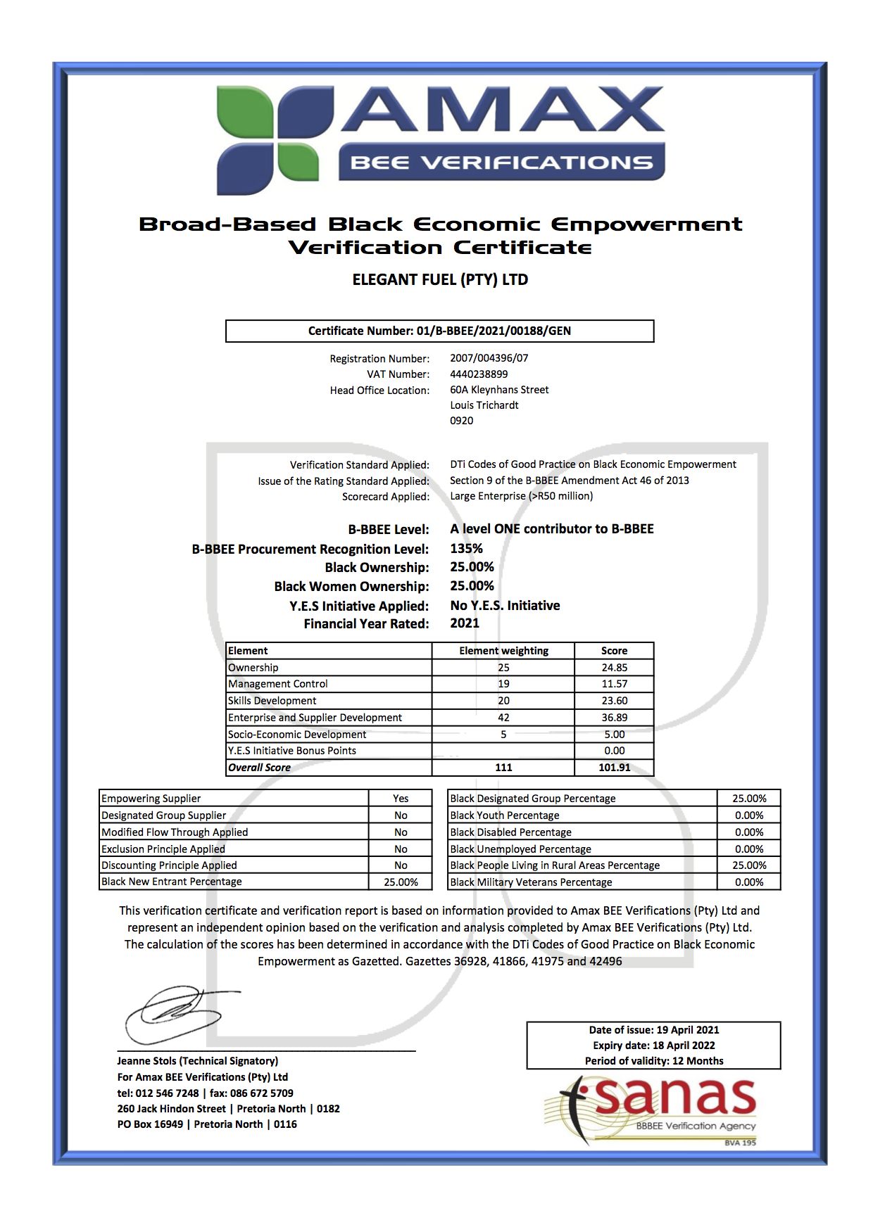 B BBEE Certificate Elegant Fuel Pty Ltd 3